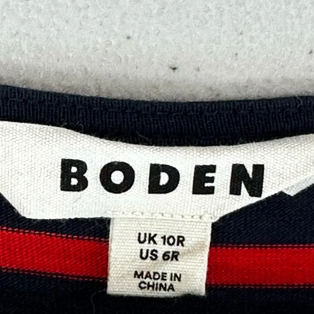 Boden Emma Red Blue Striped Long Sleeve Midi Dress Size 6 US Pockets EUC